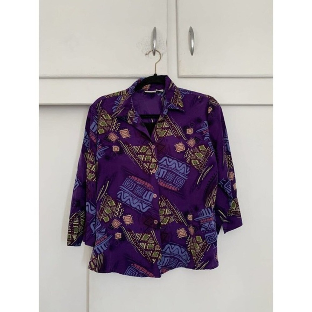 Modern essentials VTG Retro button down shirt‎ built in tank Medium Purple